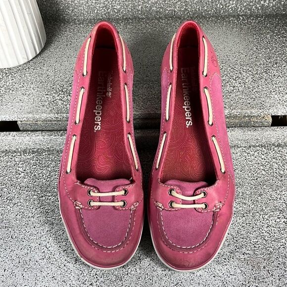 Timberland Earthkeepers Leather Pink Flats Shoes Loafers Size 7 - Picture 3 of 9